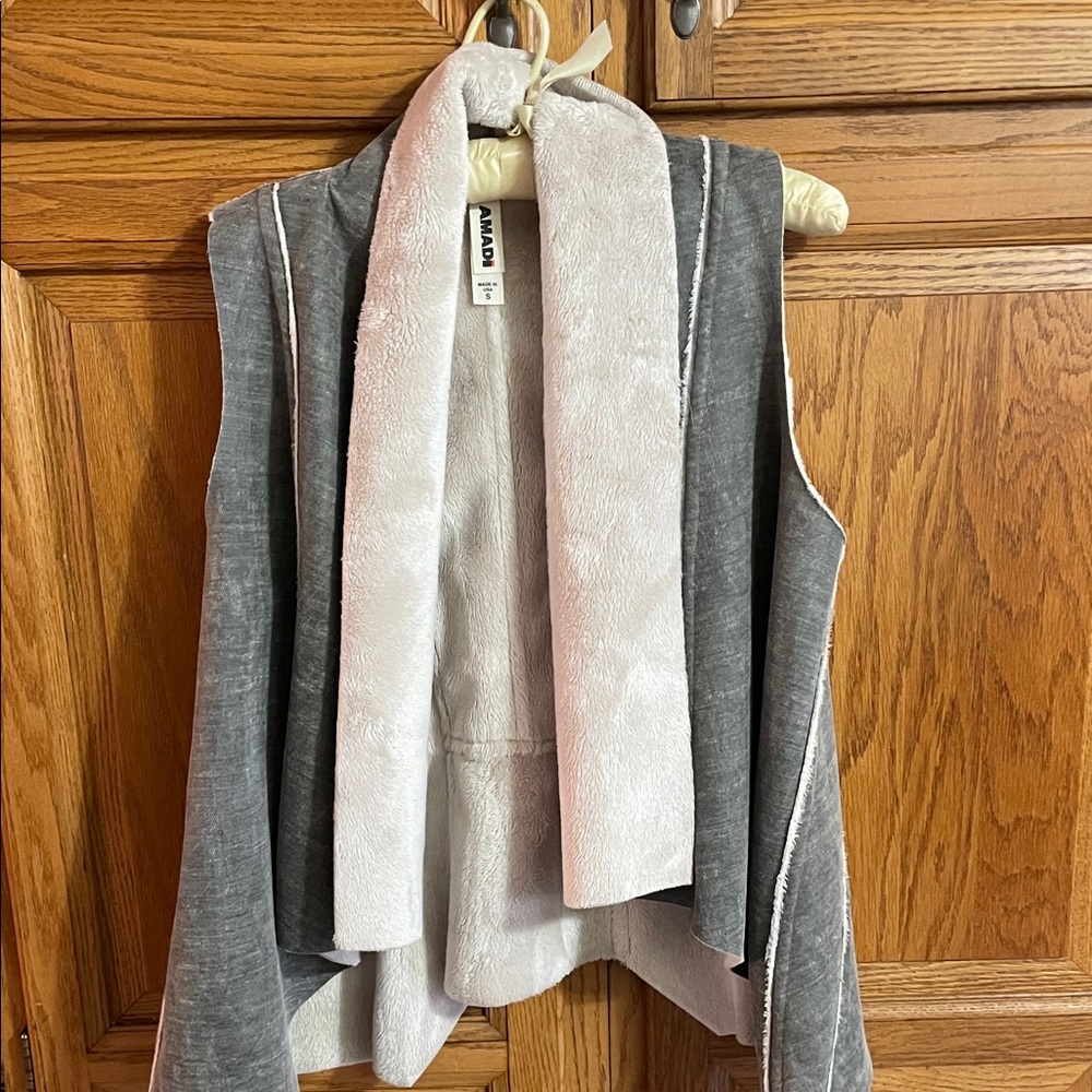 Amadi Gray and White Fuzzy Vest